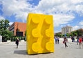 Yellow lego brick in PrishtinaÃ¢â¬â¢s Skanderbeg Square